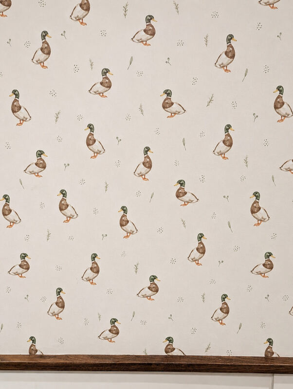 The pattern: watercolour mallards, orange bills