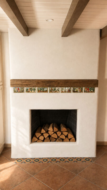 Finished: reclaimed oak mantel over the painted frieze