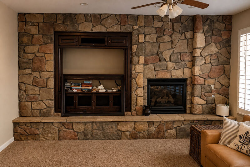 Before: rust fieldstone, a dark media niche, carpet