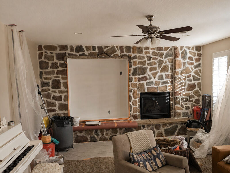 Mid-project. The old niche closed back to drywall