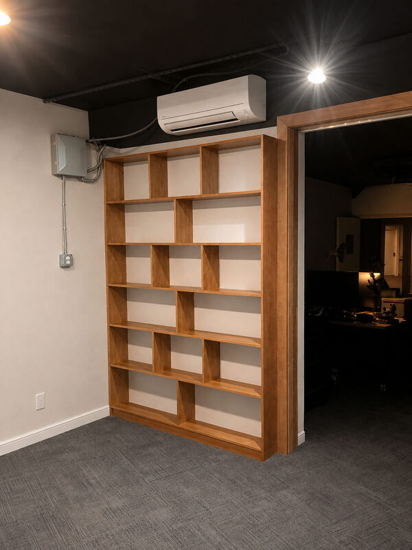 Oak offset-cubby built-in