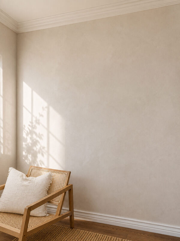 Foliage shadow moving across cream lime wash